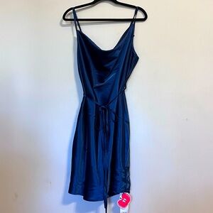 Blue Cowl Neck Mini Dress